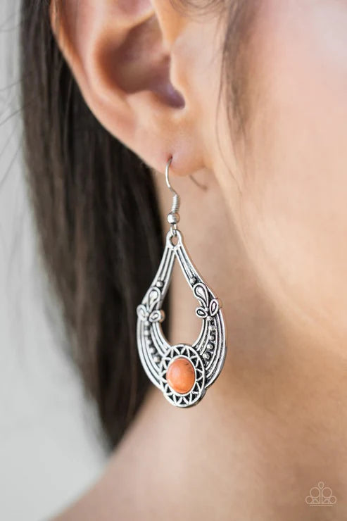 Sol Sonata - Orange Studded Radiating Sunburst Stone Earrings E#7308
