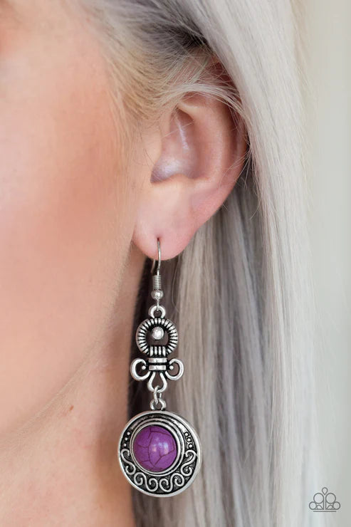 Southern Serenity - Purple Dotted Abstract Southern Embellished Stone Earrings E#1811
