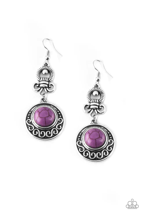 Southern Serenity - Purple Dotted Abstract Southern Embellished Stone Earrings E#1811