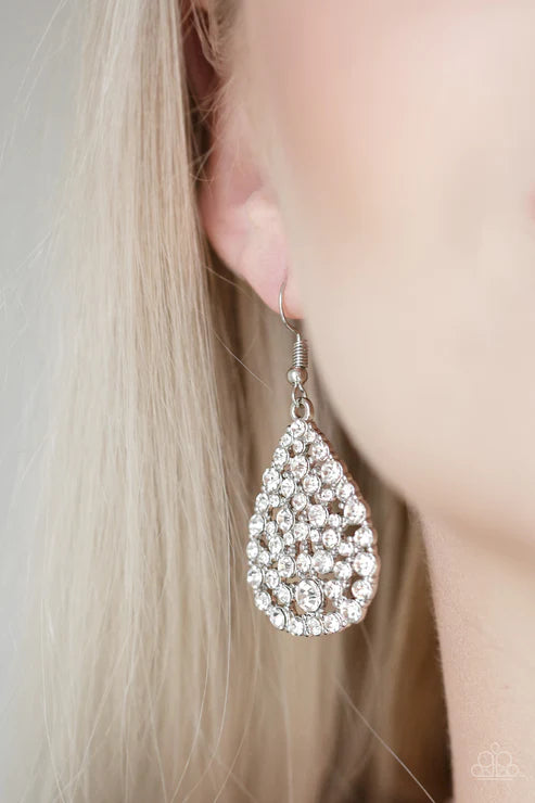 Sparkle Brighter - Bubbly White Encrusted Teardrop Earrings E#3728
