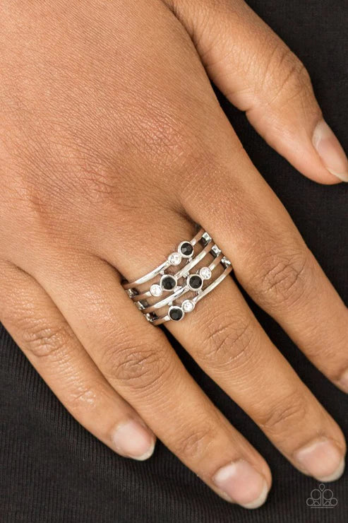 Sparkle Showdown - Black Scattered Arc Encrusted Ring R#5922