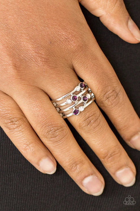 Sparkle Showdown - Purple Scattered Arc Encrusted Ring R#6039