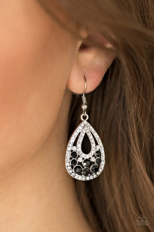 Sparkling Stardom - Black Encrusted Swoop Teardrop Earrings E#6398