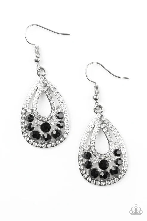 Sparkling Stardom - Black Encrusted Swoop Teardrop Earrings E#6398