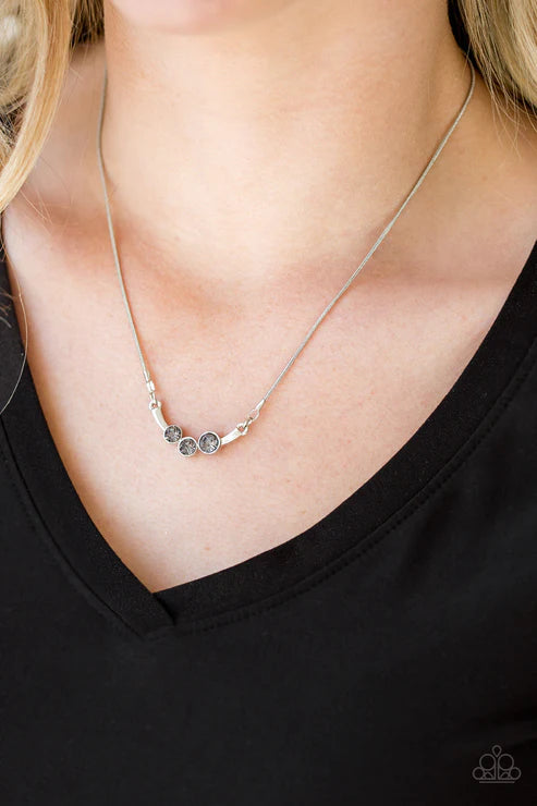 Sparkling Stargazer - Silver Smoky Trio Encrusted Bar Necklace N#5943