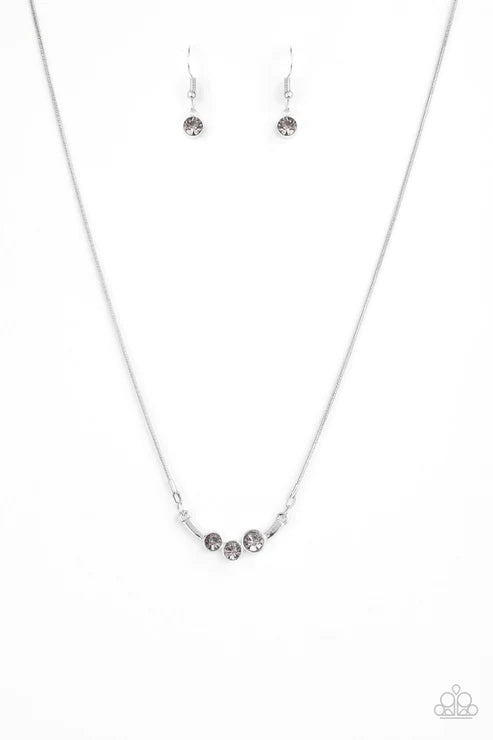 Sparkling Stargazer - Silver Smoky Trio Encrusted Bar Necklace N#5943