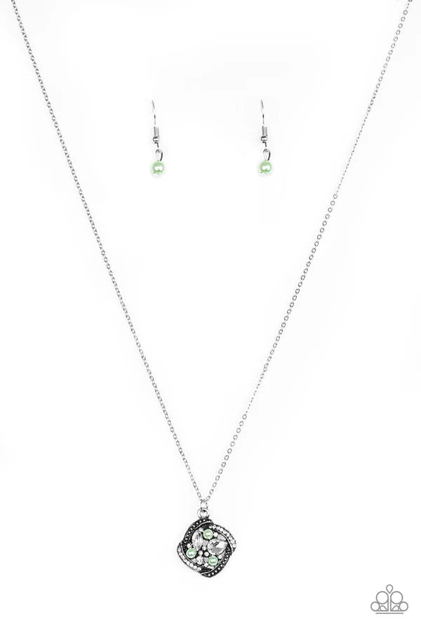 Speaking Of Timeless - Green Studded Pearl Encrusted Necklace N#6799