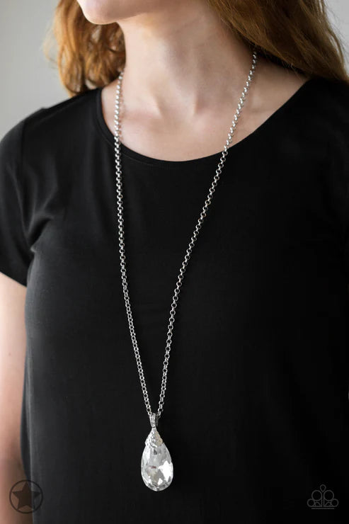 Spellbinding Sparkle - White Encrusted Hypnotic Teardrop Necklace N#6364
