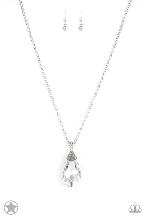 Spellbinding Sparkle - White Encrusted Hypnotic Teardrop Necklace N#6364