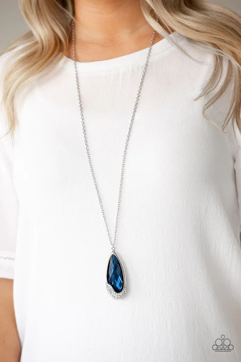 Spellbound - Oversized Blue Spellbinding Abstract Nestled Gem Dipped Encrusted Teardrop Necklace N#6132