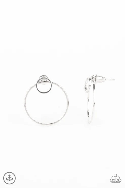 Spin Cycle - Silver Ring "Jacket" Double-Sided Airy Hoop Peeks Out Earrings E#3011