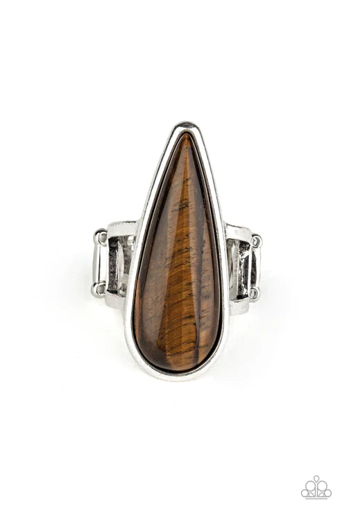 Spiritual Awakening - Oversized Brown Tiger's Eye Elongated Mystical Teardrop Ring R#5621