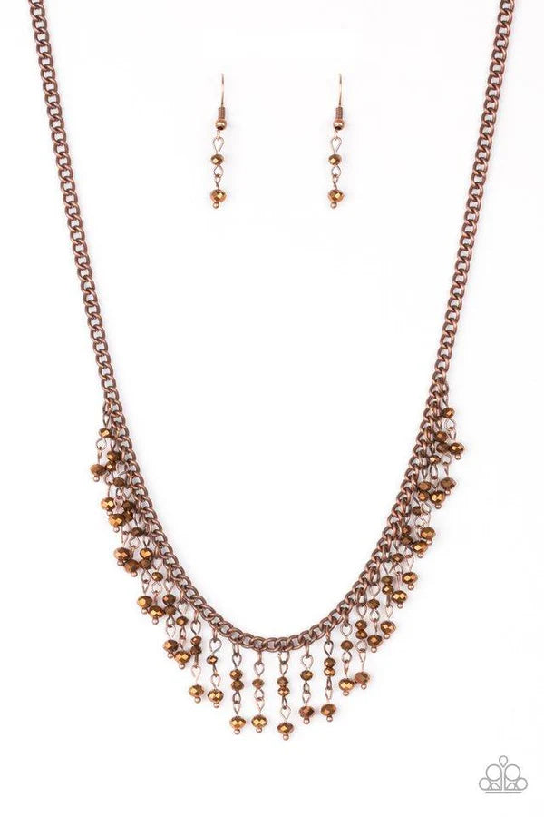 Sporadic Sparkle - Copper Aurum Crystal Stacked Metallic Rods Sporadic Twinkle Fringe Necklace N#7192