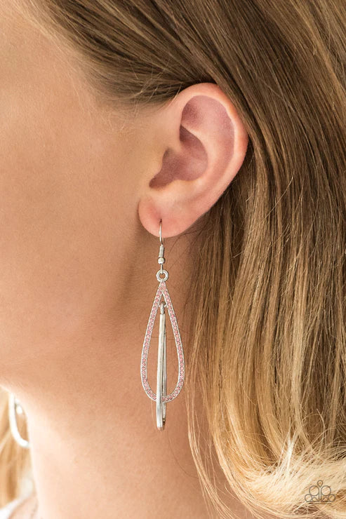 Spotlight Splendor - Oversized Pink Encrusted Interlocked Teardrop Earrings E#6091