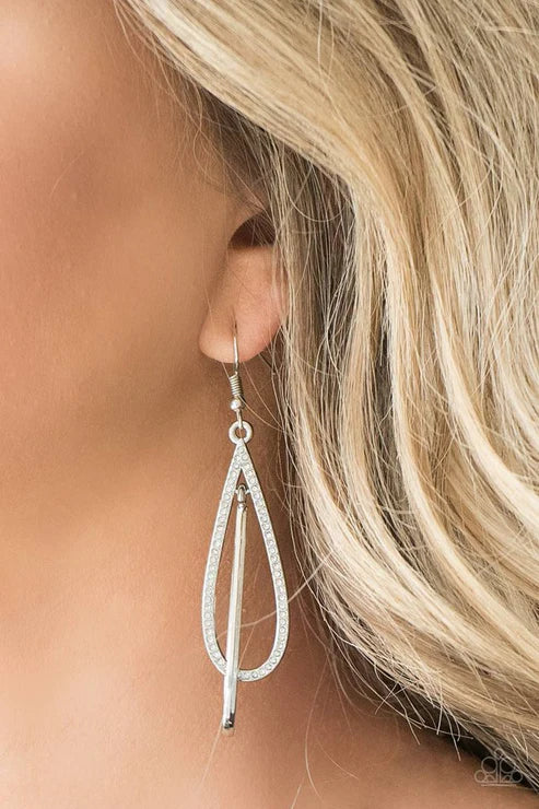 Spotlight Splendor - Oversized White Encrusted Interlocked Teardrop Earrings E#5846