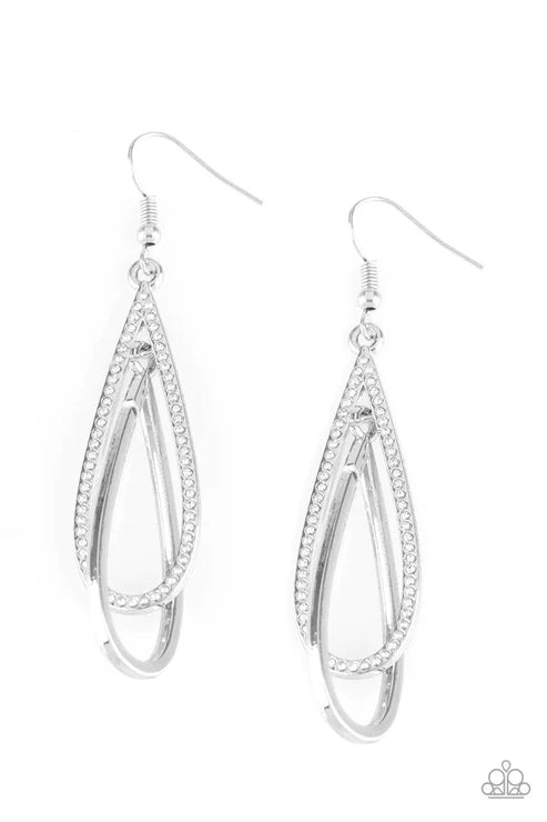 Spotlight Splendor - Oversized White Encrusted Interlocked Teardrop Earrings E#5846
