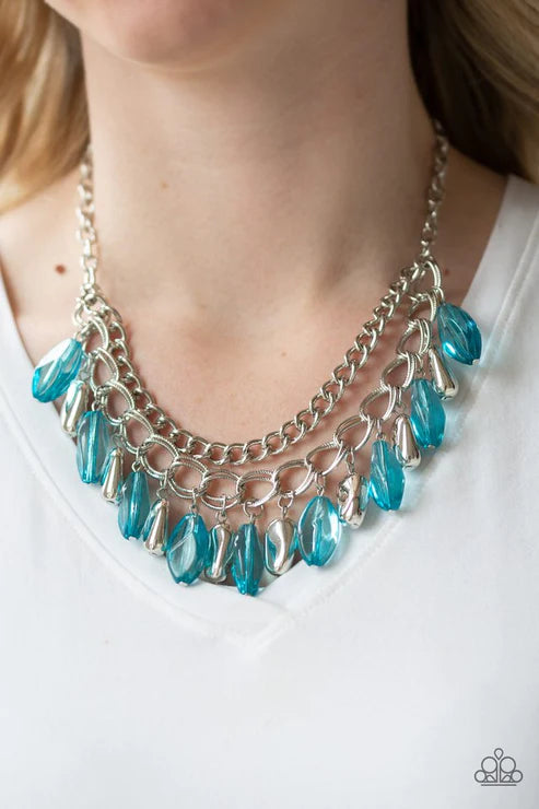 Spring Daydream - Blue Glassy Faceted Fringe Necklace N#4500