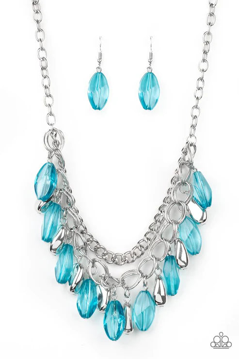 Spring Daydream - Blue Glassy Faceted Fringe Necklace N#4500
