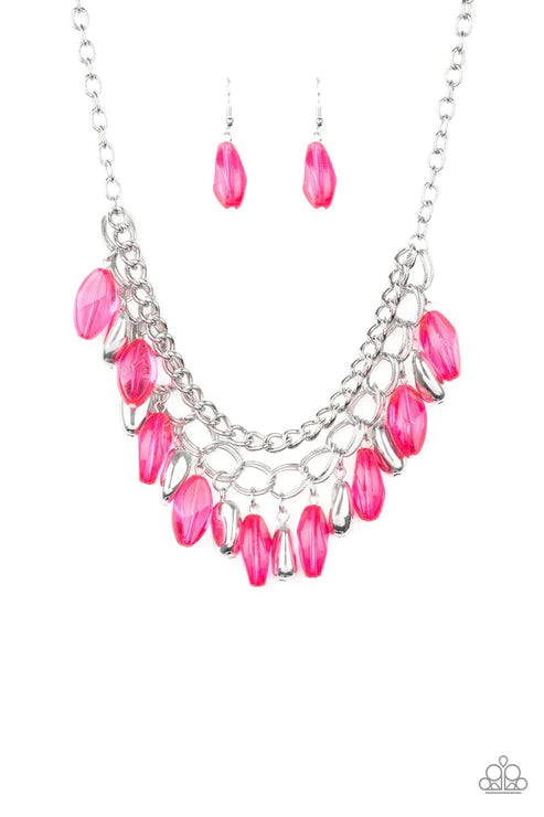 Spring Daydream - Pink Glassy Faceted Fringe Necklace N#4560