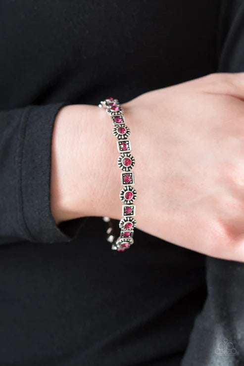Spring Inspiration - Pink Peacock Encrusted Whimsical Floral Bracelet B#6565
