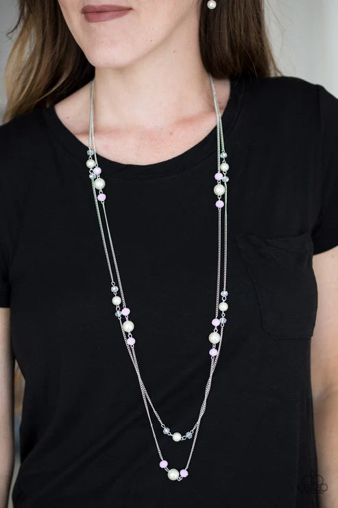 Spring Splash - Pink Opaque Pearl Crystal Necklace N#6311