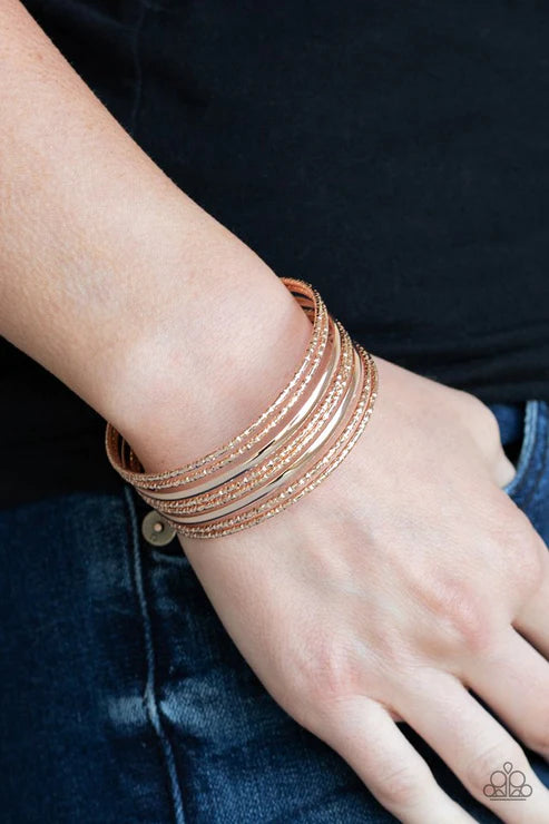 Stack Shack - Rose Gold Shimmer Diamond-Cut Stacked Cuff Bracelet B#4739
