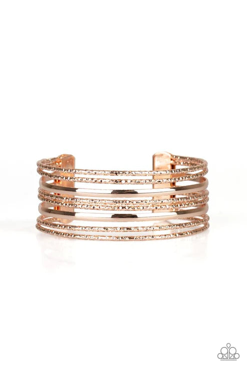 Stack Shack - Rose Gold Shimmer Diamond-Cut Stacked Cuff Bracelet B#4739