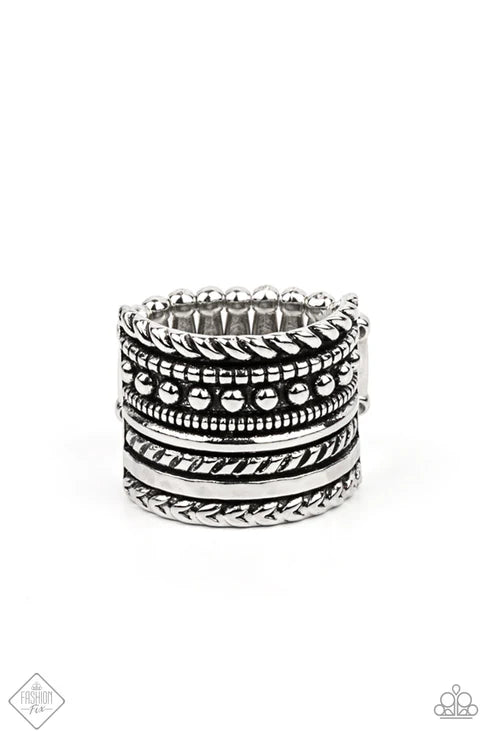 Stacked Odds - Oversized Silver Textured Twisted Rope Ring R#1108