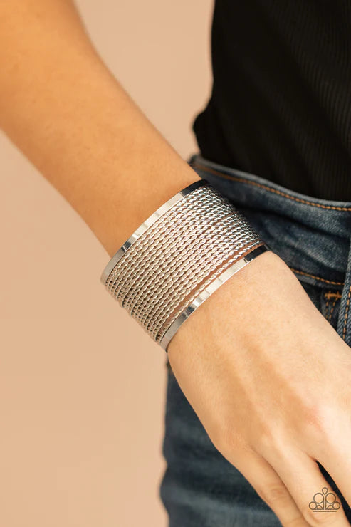 Stacked Sensation - Oversized Silver Flat/Twisted Wire Stacked Cuff Bracelet B#4725