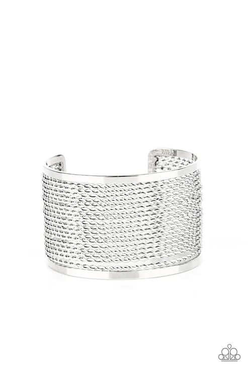 Stacked Sensation - Oversized Silver Flat/Twisted Wire Stacked Cuff Bracelet B#4725