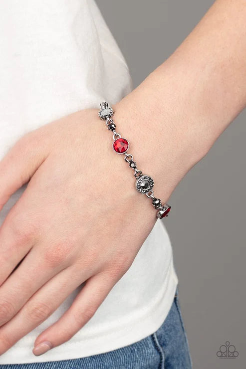 Stargazing Sparkle - Fiery Red/Hematite Encrusted 3D Flower Accent Links Bracelet B#6047