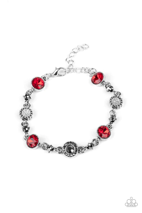 Stargazing Sparkle - Fiery Red/Hematite Encrusted 3D Flower Accent Links Bracelet B#6047