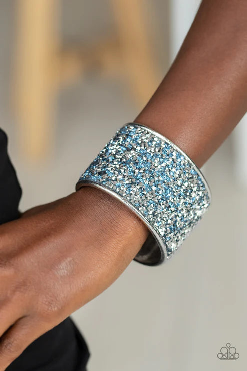 Stellar Radiance - Oversized Blue (Blue/Silver) Collision Metallic Encrusted Stellar Sparkle Cuff Bracelet B#3413