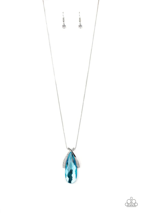 Stellar Sophistication - Oversized Blue Overlap Faceted Encrusted Teardrop Necklace N#6107
