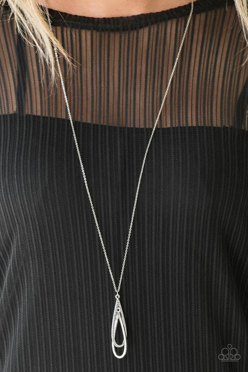 Step Into The Spotlight - Oversized White Encrusted Interlock Teardrop Necklace N#6009