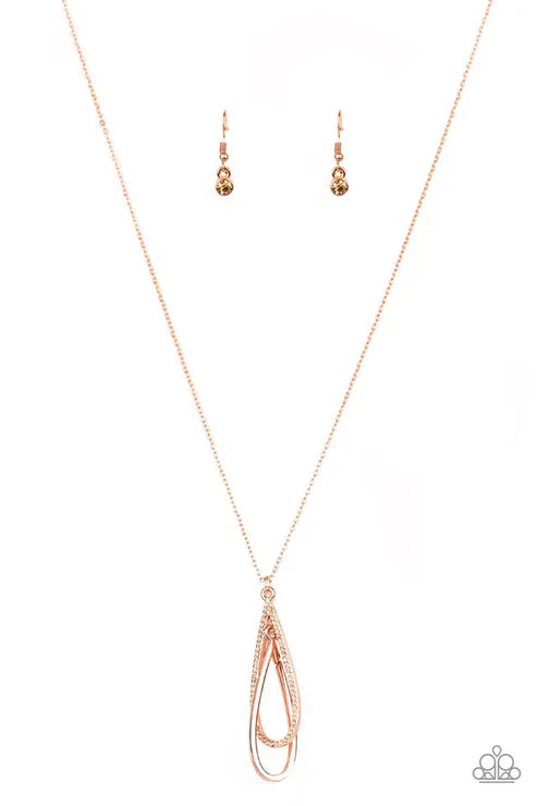 Step Into the Spotlight - Copper Topaz Encrusted Interlock Teardrop Necklace N#7423
