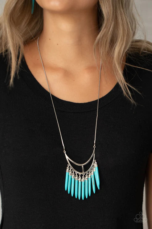 Stone Age A-Lister - Blue Stone Tusk Crescent Fringe Necklace N#2814