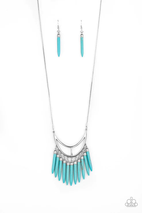 Stone Age A-Lister - Blue Stone Tusk Crescent Fringe Necklace N#2814
