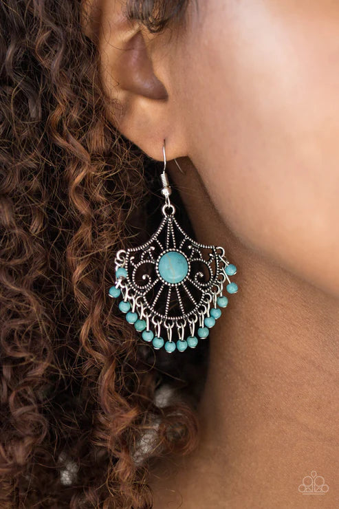 Stone Lagoon - Blue Stone Textured Wanderlust Fringe Earrings E#3406