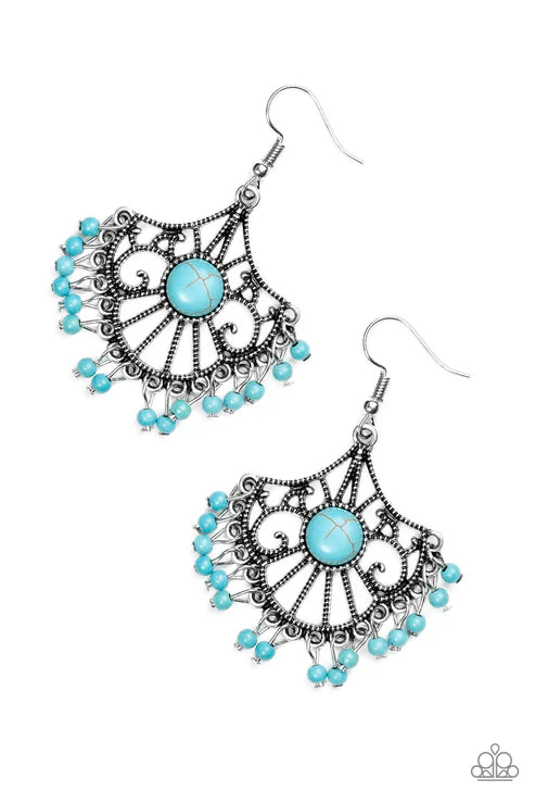 Stone Lagoon - Blue Stone Textured Wanderlust Fringe Earrings E#3406