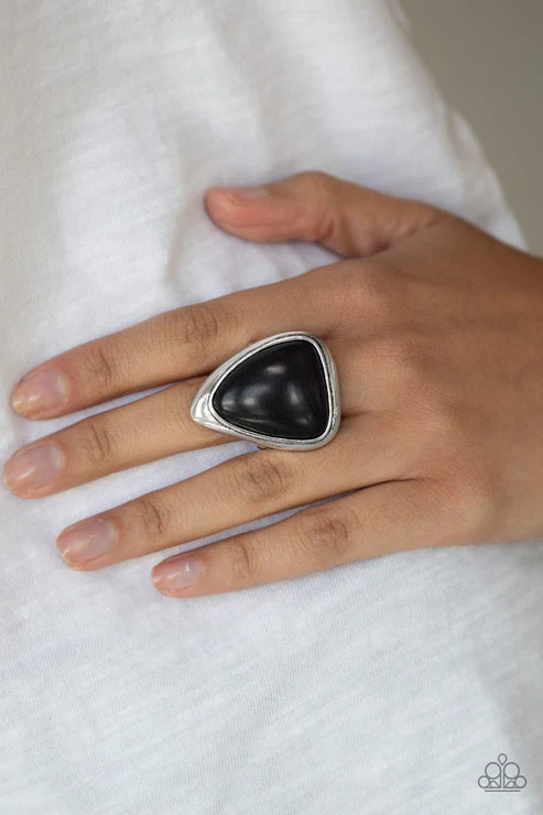 Stone Scene - Oversized Black Asymmetrical Triangle Stone Ring R#5296