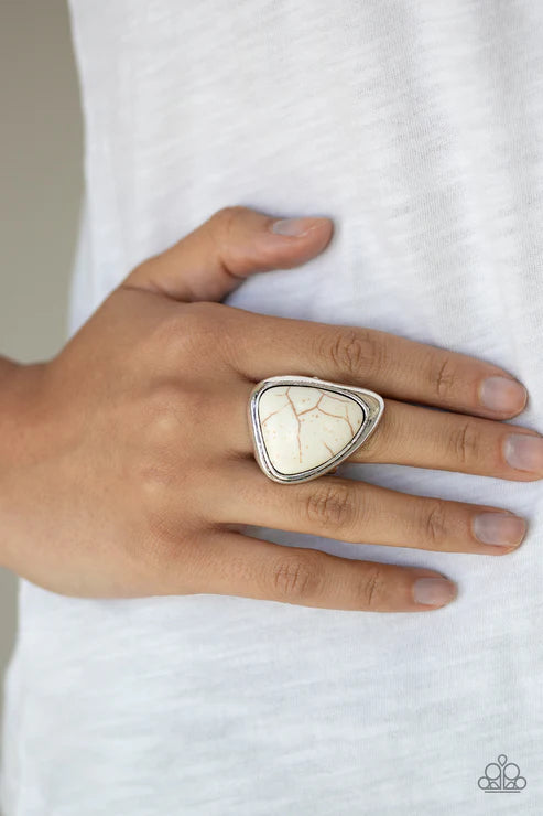 Stone Scene - Oversized White Asymmetrical Triangle Stone Ring R#6669