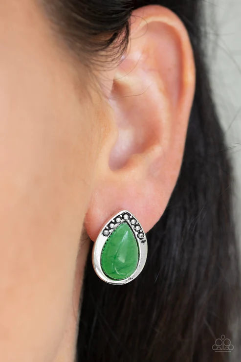 Stone Spectacular - Green Stone Studded Teardrop Earrings E#2846