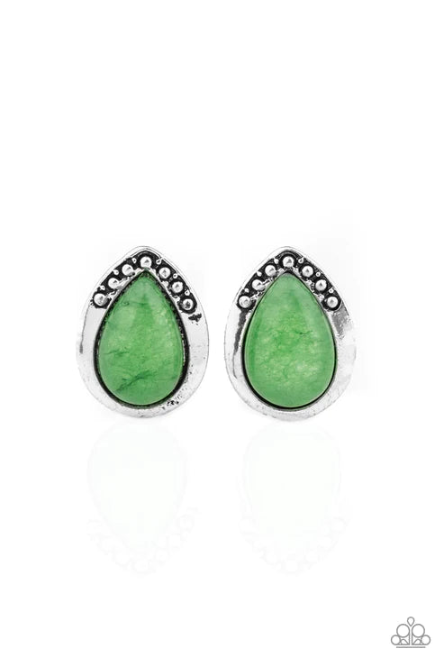 Stone Spectacular - Green Stone Studded Teardrop Earrings E#2846