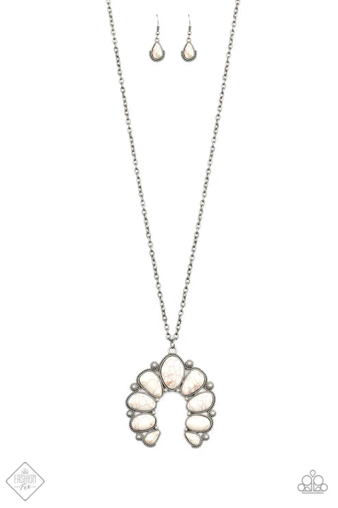 2-Piece Oversized White/Tin Finished Studded Asymmetrical Squash Blossom Stone Set SET#7271
