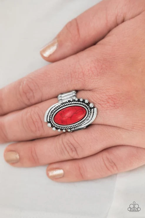 Stone Mountains - Red Abstract Stone Studded/Serrated Ring R#6754