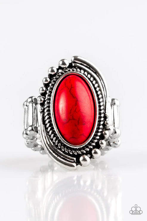 Stone Mountains - Red Abstract Stone Studded/Serrated Ring R#6754