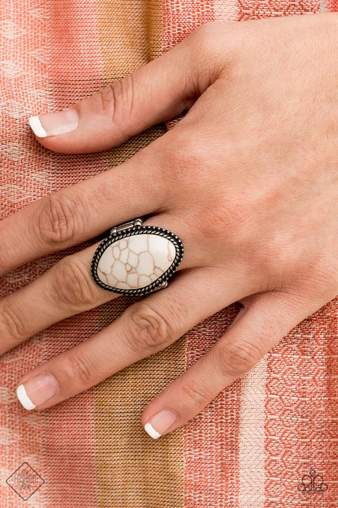 Stone Samba - Oversized White Studded Tin Finished Asymmetrical Stone Ring R#7270