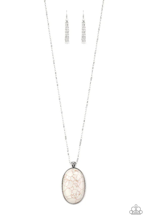 Stone Stampede - Oversized White Chiseled Oval Dramatic Pendant Stone Necklace N#7313