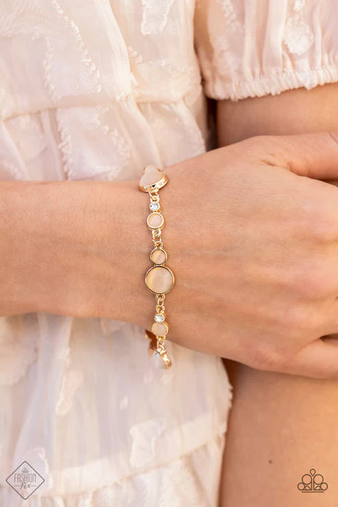 Storybook Beam - Gold Encased Fittings Bubbly Champagne Cat's Eye Moonstone White Encrusted Coalesce Mismatched Frames Connect Effervescent Elegance Brac7352elet B#